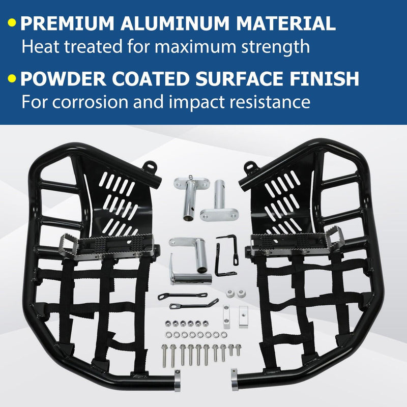 DURAFORCE Foot Peg Nerf Bars W/Black Nets Peg For Kawasaki KFX450R 08-15 Heel Guards
