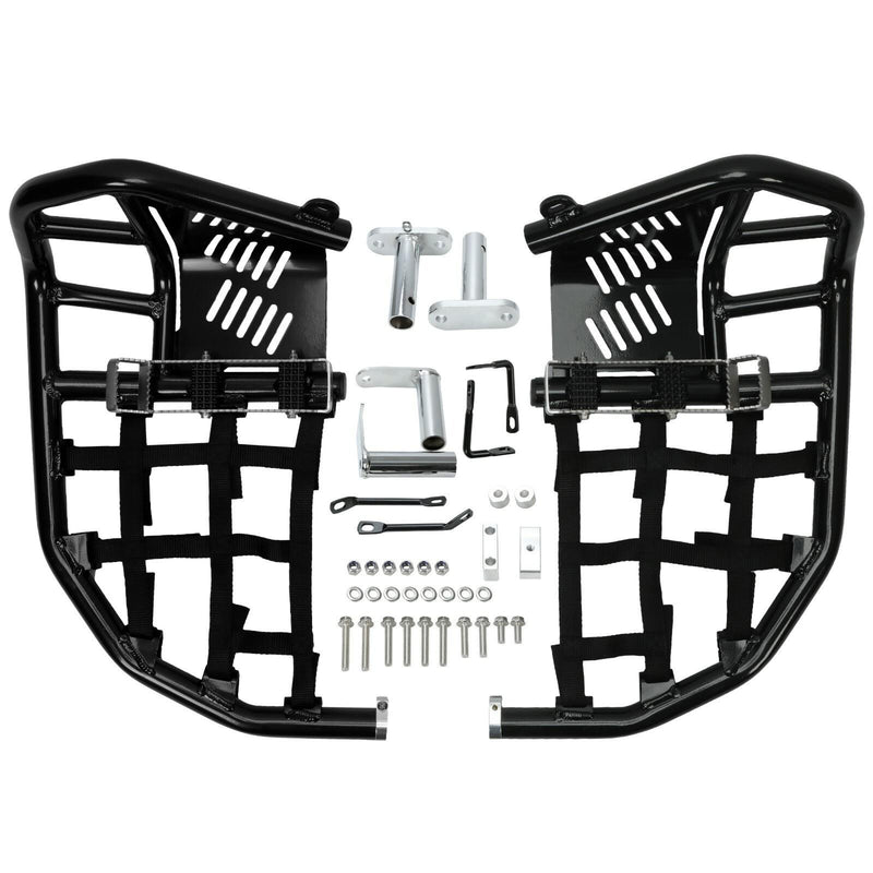 DURAFORCE Foot Peg Nerf Bars W/Black Nets Peg For Kawasaki KFX450R 08-15 Heel Guards