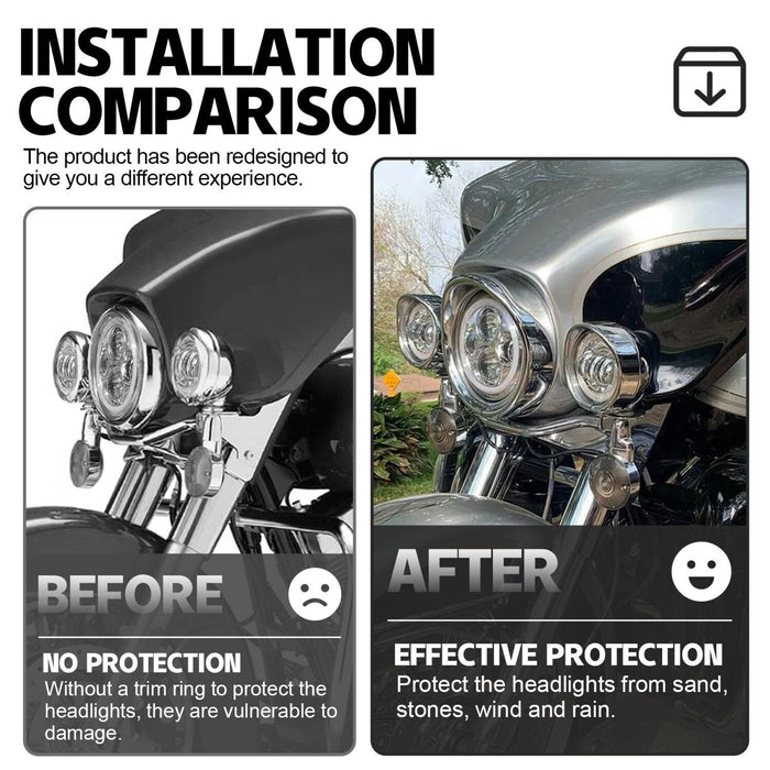 DURAFORCE 7" Headlight 4.5 Passing Light Trim Ring Bezel Visor Fit For Harley Touring 94+