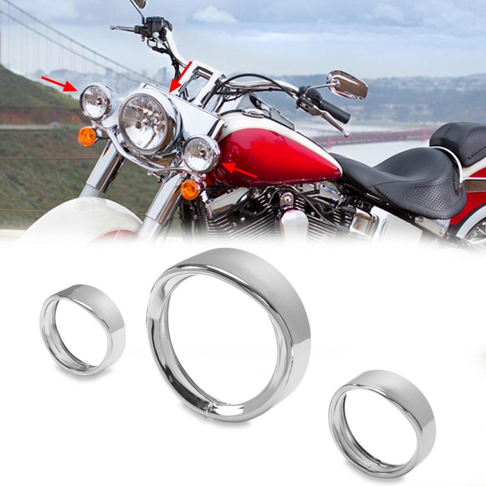 DURAFORCE 7" Headlight 4.5 Passing Light Trim Ring Bezel Visor Fit For Harley Touring 94+
