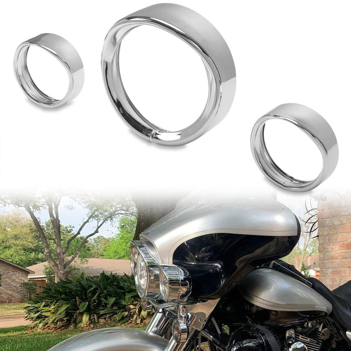 DURAFORCE 7" Headlight 4.5 Passing Light Trim Ring Bezel Visor Fit For Harley Touring 94+