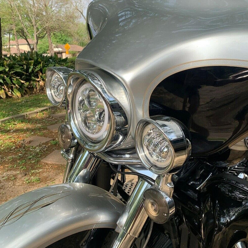 DURAFORCE 7" Headlight 4.5 Passing Light Trim Ring Bezel Visor Fit For Harley Touring 94+