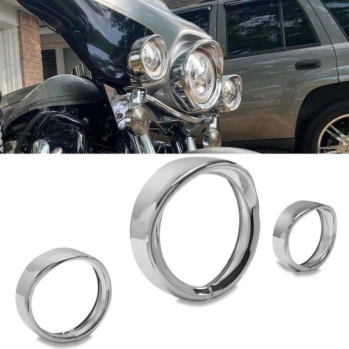 DURAFORCE 7" Headlight 4.5 Passing Light Trim Ring Bezel Visor Fit For Harley Touring 94+