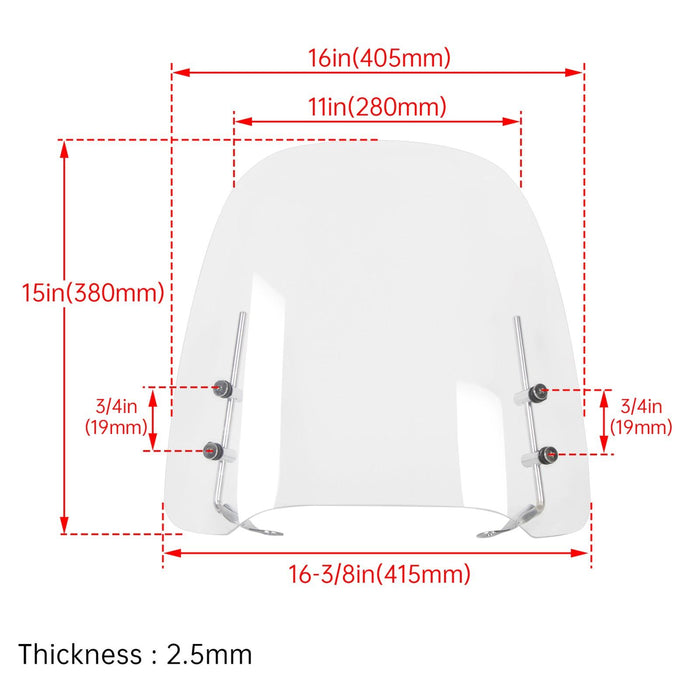 DURAFORCE Clear Scooter Motorcycle Windshield Screen For Moped Visor 125cc 150cc Gas Gy6