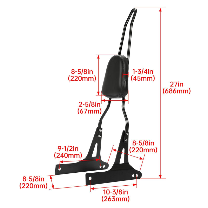 DURAFORCE Detachable Backrest Sissy Bar Upright For Harley Davidson Dyna 06-17 Wide Glide