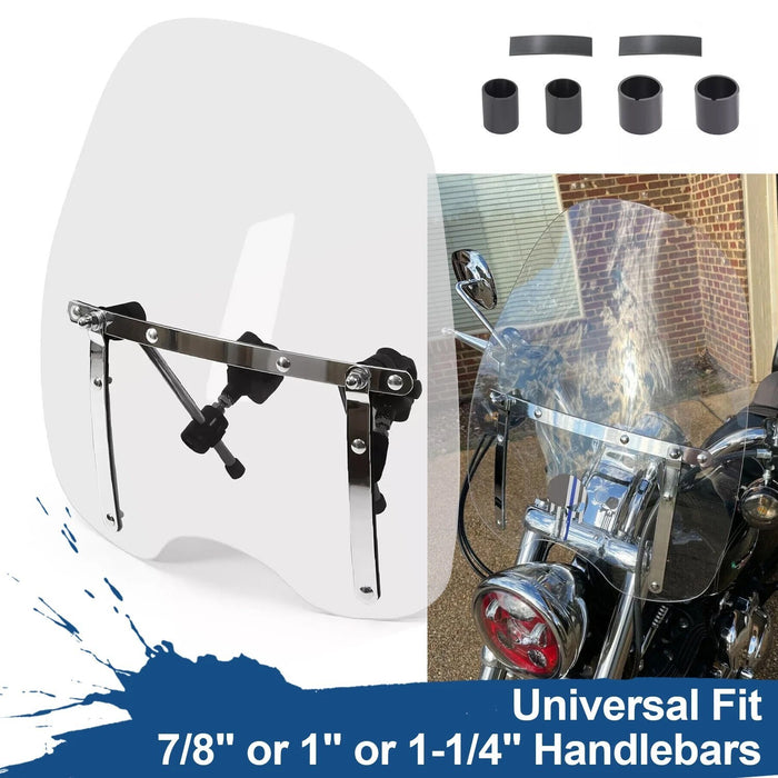 DURAFORCE 19"x17" Large Clear Windshield For Harley Honda Suzuki Yamaha Cruiser motorcycle