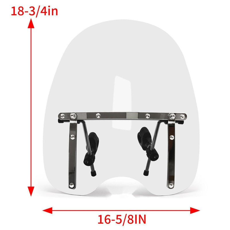 DURAFORCE 19"x17" Large Clear Windshield For Harley Honda Suzuki Yamaha Cruiser motorcycle
