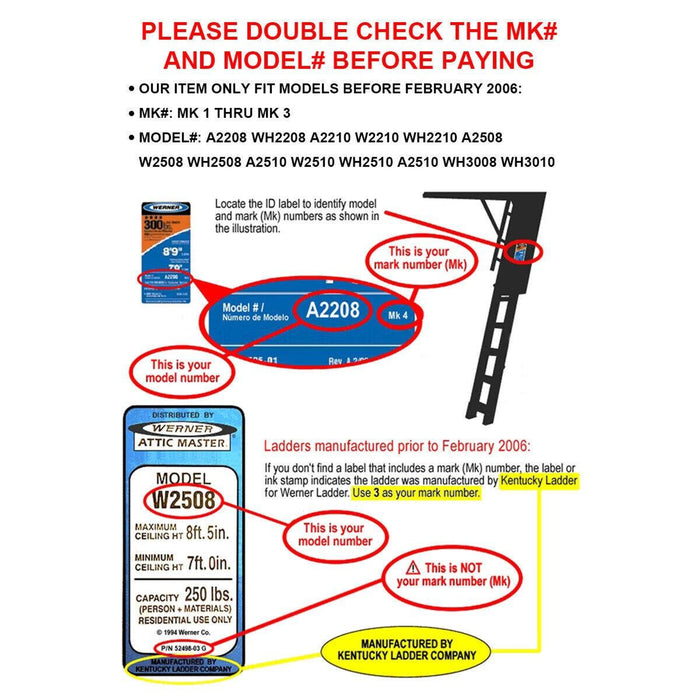 DURAFORCE Pair Attic Ladder Spreader Hinge Arms For Werner 55-1 MFG 2006 And Older