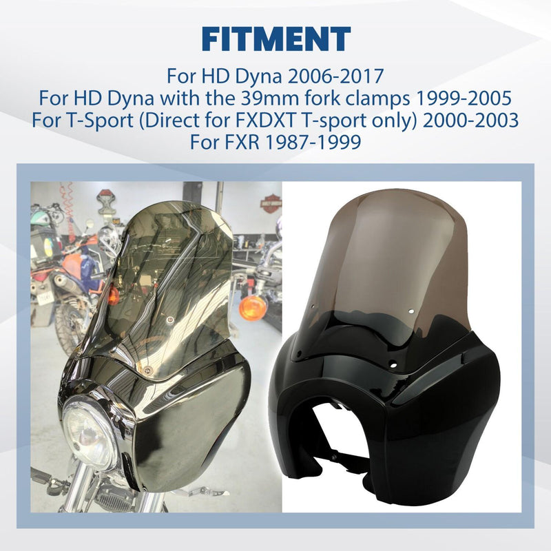 DURAFORCE Front Fairings w/ Smoke 15'' Windshield For Harley Dyna Super Glide T-sport FXR