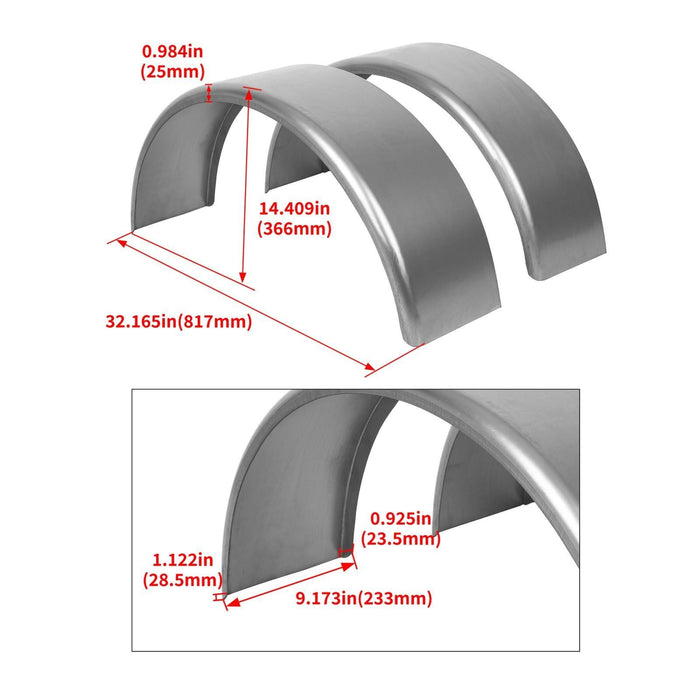 DURAFORCE Pair of Steel Round Single Axle Trailer Fenders & Fender Backs For 14"-16" Wheel