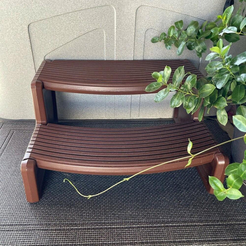 DURAFORCE Spa and Hot Tubs Step Plastic Stairs For Round/Straight Sided Spa Espresso/Brown