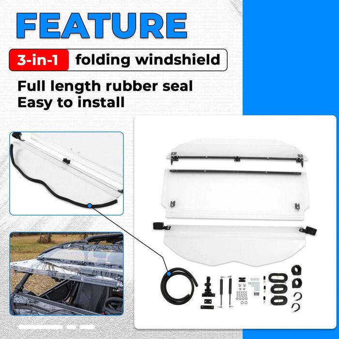 DURAFORCE Scratch Resistant 2-IN-1 Front Flip Windshield for 2017+ Can-Am Maverick X3