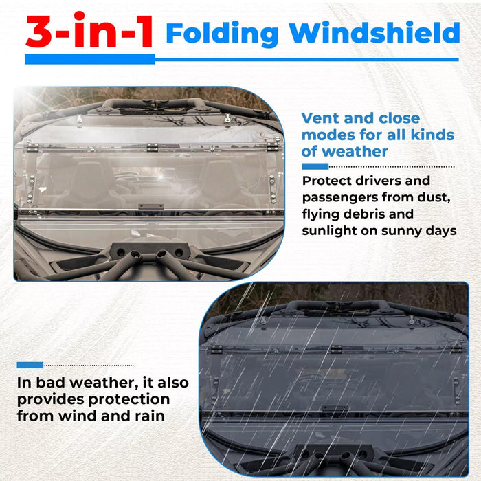 DURAFORCE Scratch Resistant 2-IN-1 Front Flip Windshield for 2017+ Can-Am Maverick X3