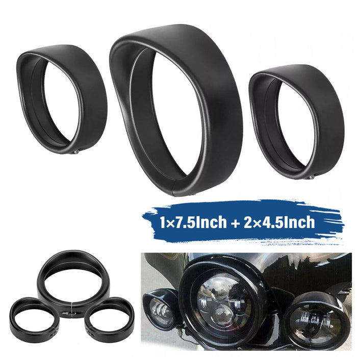 DURAFORCE 7" Headlight 4.5" Fog Lamp Visor Trim Ring Bezel For Harley Touring Softail