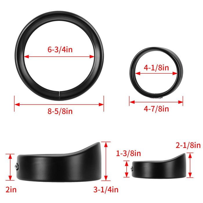 DURAFORCE 7" Headlight 4.5" Fog Lamp Visor Trim Ring Bezel For Harley Touring Softail