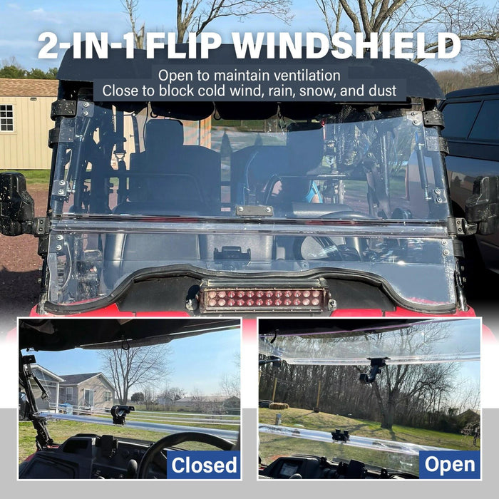 DURAFORCE Front Scratch Resistant Flip Windshield Clear For 2014-2025 Honda Pioneer 700 4