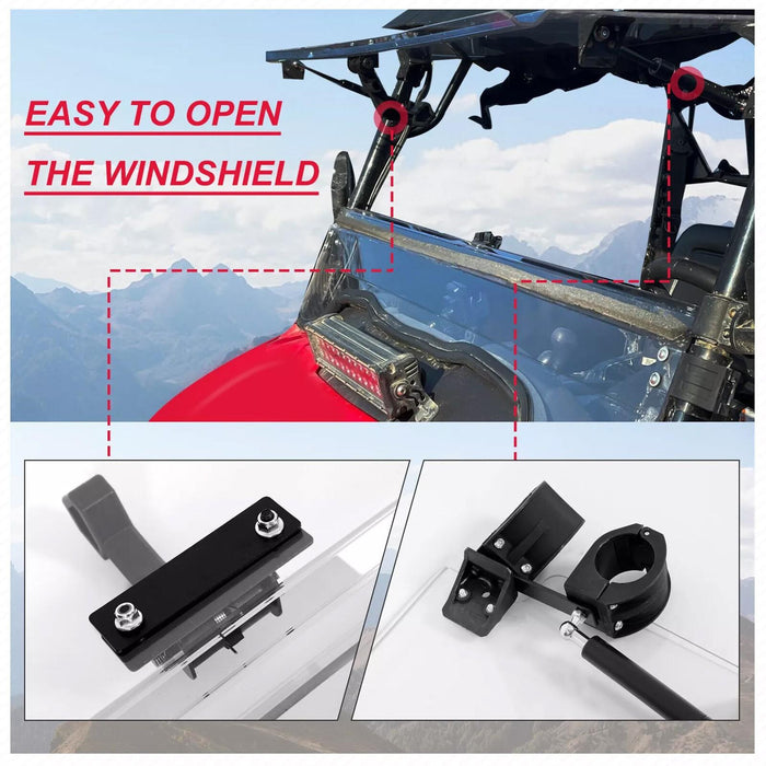 DURAFORCE Front Scratch Resistant Flip Windshield Clear For 2014-2025 Honda Pioneer 700 4