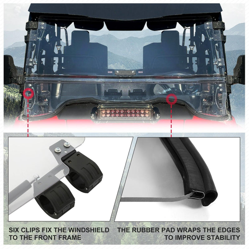 DURAFORCE Front Scratch Resistant Flip Windshield Clear For 2014-2025 Honda Pioneer 700 4