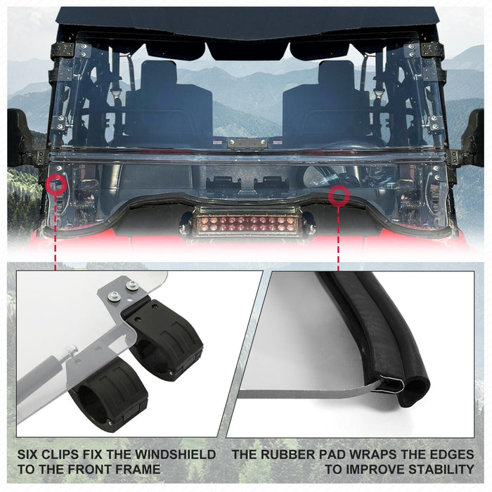 DURAFORCE Front Scratch Resistant Flip Windshield Clear For 2014-2025 Honda Pioneer 700 4