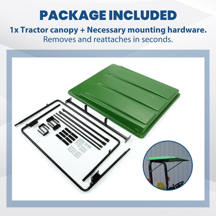 DURAFORCE Green Top Cab Canopy with Bracket For John Deere Compact Utility Tractors W/ROPS
