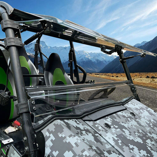 DURAFORCE Folding Flip Windshield Scratch Resistant For Kawasaki Teryx 4 800/ 4 S ,2016-23