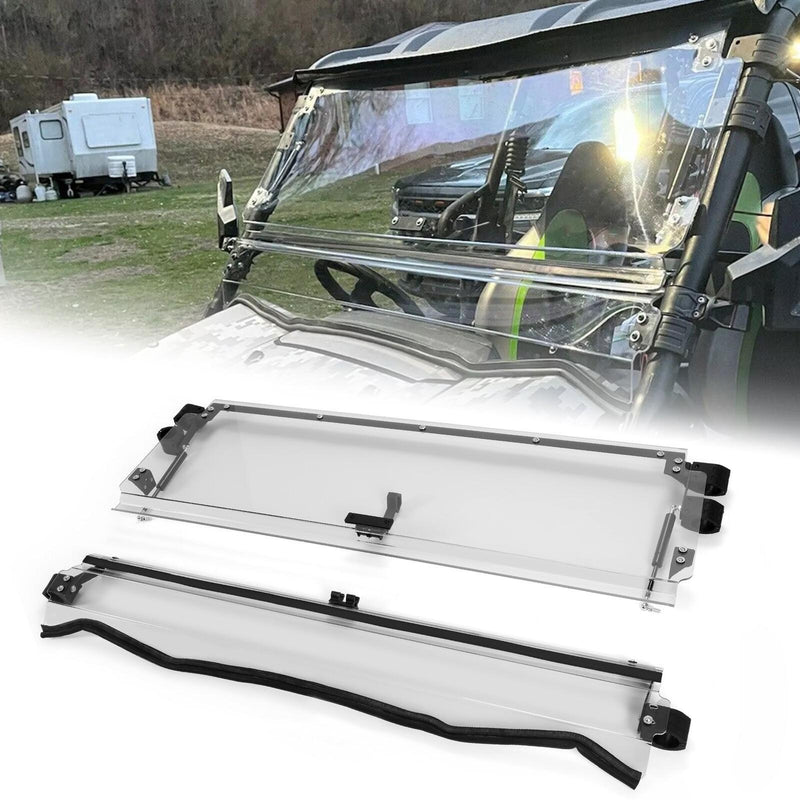 DURAFORCE Folding Flip Windshield Scratch Resistant For Kawasaki Teryx 4 800/ 4 S ,2016-23