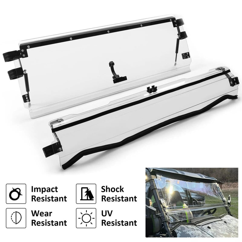 DURAFORCE Folding Flip Windshield Scratch Resistant For Kawasaki Teryx 4 800/ 4 S ,2016-23