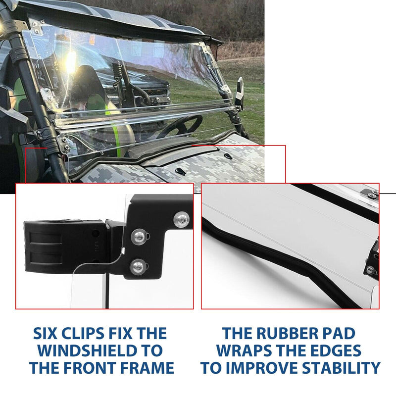 DURAFORCE Folding Flip Windshield Scratch Resistant For Kawasaki Teryx 4 800/ 4 S ,2016-23