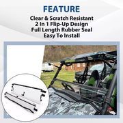 DURAFORCE Folding Flip Windshield Scratch Resistant For Kawasaki Teryx 4 800/ 4 S ,2016-23
