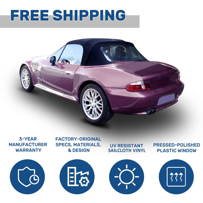DURAFORCE For 96-02 BMW Z3 Convertible Soft Top Replacement & Plastic window Black & Clear