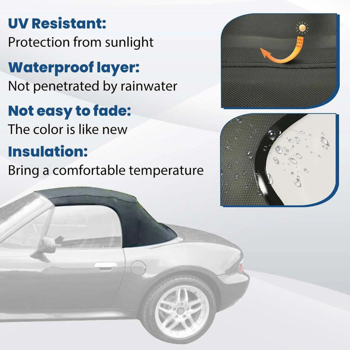 DURAFORCE For 96-02 BMW Z3 Convertible Soft Top Replacement & Plastic window Black & Clear