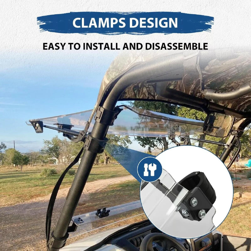 DURAFORCE Scratch Resistant Flip Down Windshield For 2015+ Kawasaki Mule Pro FXT DXT DX FX