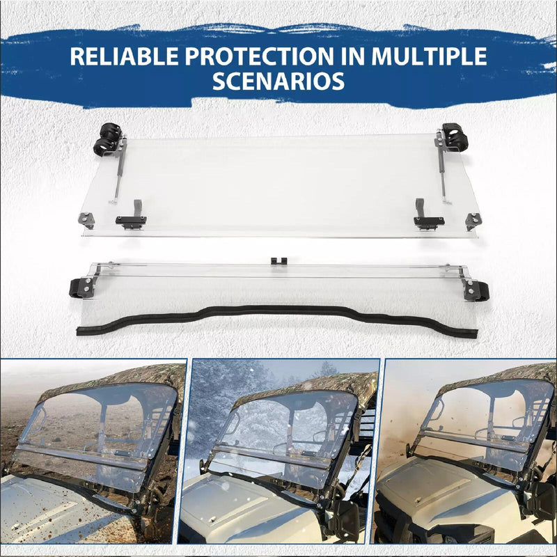 DURAFORCE Scratch Resistant Flip Down Windshield For 2015+ Kawasaki Mule Pro FXT DXT DX FX
