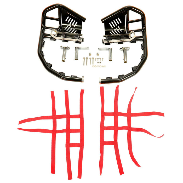 DURAFORCE For Honda TRX 400EX 400X Nerf Bars Pro Peg Black Bars Red Nets Bar Heel Guard