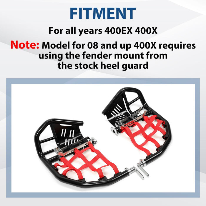 DURAFORCE For Honda TRX 400EX 400X Nerf Bars Pro Peg Black Bars Red Nets Bar Heel Guard