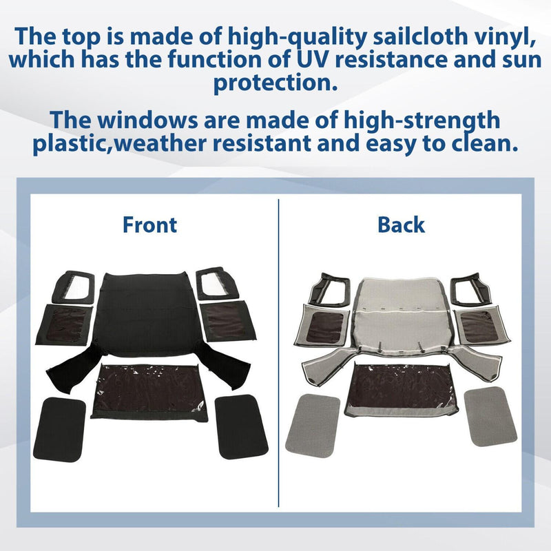 DURAFORCE For 1987-1995 1988 Jeep Wrangler YJ Soft Top Half Doors Sailcloth Black #9870215