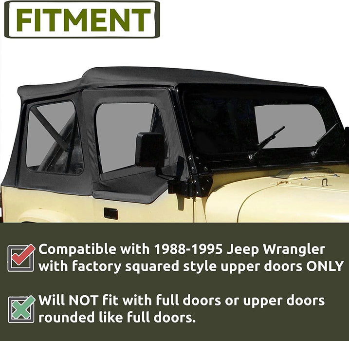 DURAFORCE For 1987-1995 1988 Jeep Wrangler YJ Soft Top Half Doors Sailcloth Black #9870215