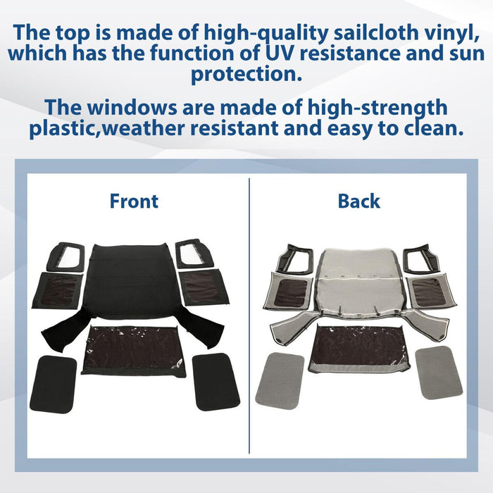 DURAFORCE For 1987-1995 1988 Jeep Wrangler YJ Soft Top Half Doors Sailcloth Black #9870215