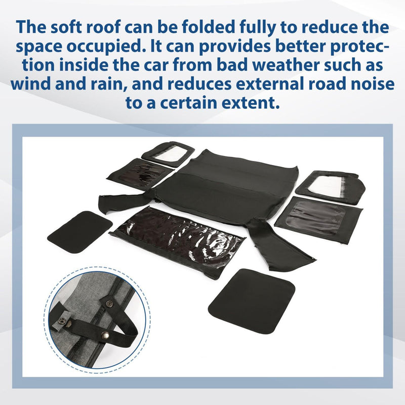 DURAFORCE For 1987-1995 1988 Jeep Wrangler YJ Soft Top Half Doors Sailcloth Black #9870215