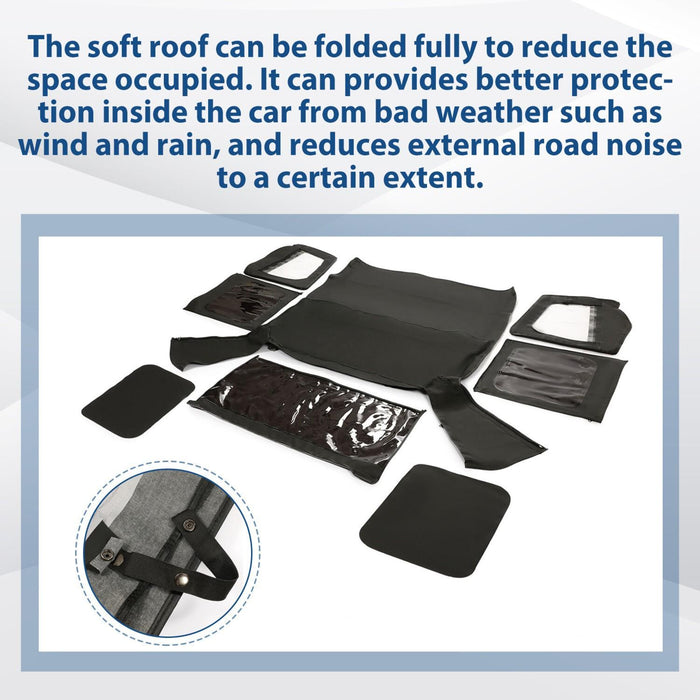 DURAFORCE For 1987-1995 1988 Jeep Wrangler YJ Soft Top Half Doors Sailcloth Black #9870215