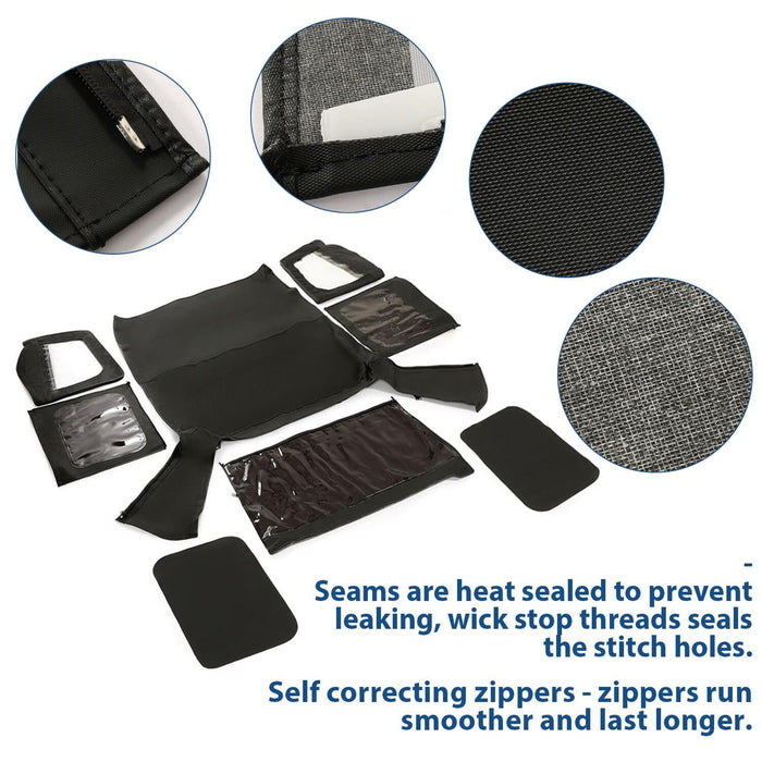 DURAFORCE For 1987-1995 1988 Jeep Wrangler YJ Soft Top Half Doors Sailcloth Black #9870215