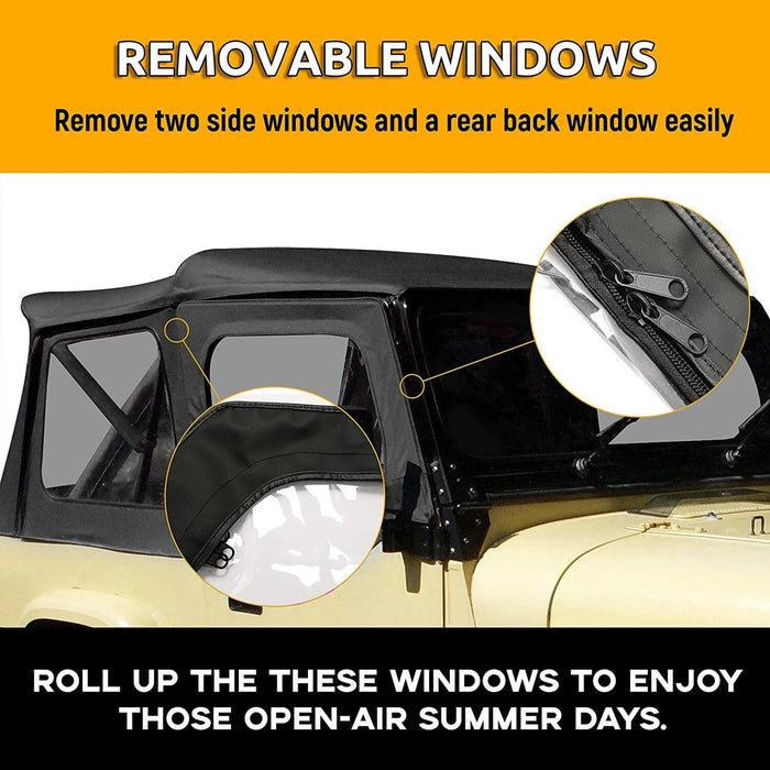 DURAFORCE For 1987-1995 1988 Jeep Wrangler YJ Soft Top Half Doors Sailcloth Black #9870215