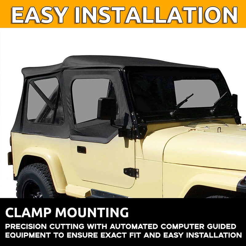 DURAFORCE For 1987-1995 1988 Jeep Wrangler YJ Soft Top Half Doors Sailcloth Black #9870215
