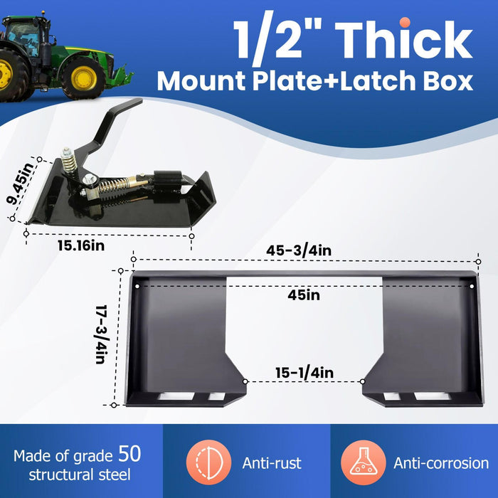 DURAFORCE 1/2" HD Skid Steer Quick Tach Attachment Mount Plate & Conversion Adapter Latch