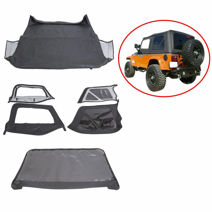 DURAFORCE Soft Top + Upper Skins Set w/ 5 Windows For 97-06 Jeep Wrangler TJ WATERPROOF