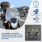 DURAFORCE Motorcycle Windshield Windscreen For Harley Softail Dyna Glide Yamaha 7/8" 1"