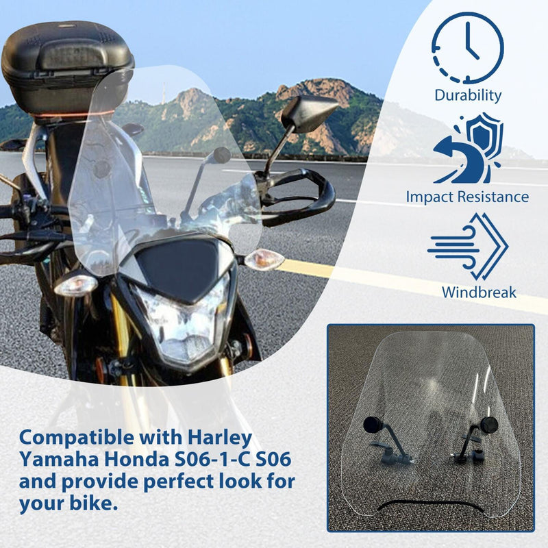 DURAFORCE Motorcycle Windshield Windscreen For Harley Softail Dyna Glide Yamaha 7/8" 1"