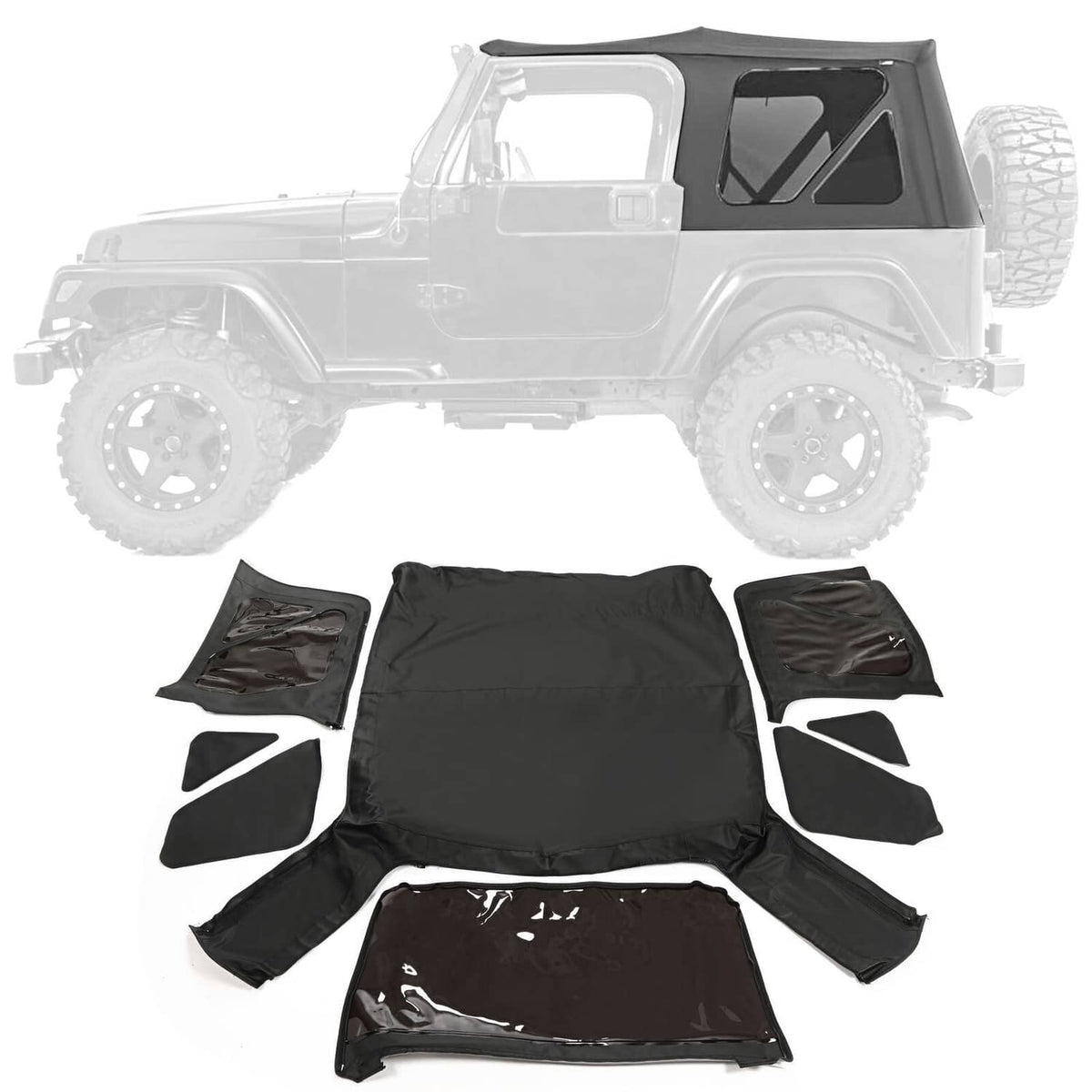 Black replacement Soft Top Tinted Windows FOR Jeep Wrangler TJ 1997-20 ...