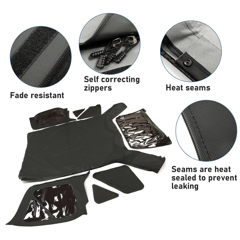 DURAFORCE Black replacement Soft Top Tinted Windows FOR Jeep Wrangler TJ 1997-2006