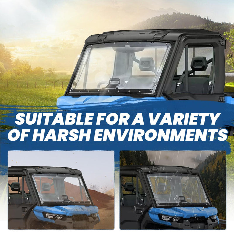 DURAFORCE Fit Can-Am Defender 2016-2024 HD 5/8/10 Scratch Resistant Flip Windshield 3-IN-1